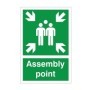 Green assembly point safety sign with emergency meeting point symbol