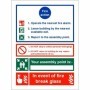 3 point fire action notice sign with writable assembly point and break glass instruction