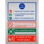  Brushed aluminium writable fire evacuation notice with assembly point information and alarm guidance