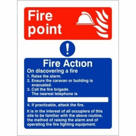 4 point fire action notice sign for caravans showing emergency fire procedures