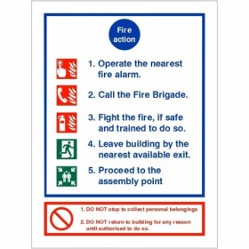 5 Point Fire Action Notice safety sign with emergency fire procedure instructions