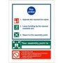 3 point fire action notice sign with assembly point instructions