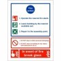 3 point fire action notice sign with in event of fire break glass instruction
