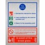  Brushed aluminium fire action notice with fire alarm and assembly point guidance