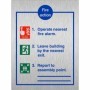  Brushed aluminium 3 point fire action notice with emergency exit and reporting guidance