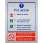  Brushed aluminium writable 3 point fire action notice with assembly point guidance
