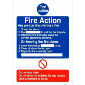 6 Point Fire Action Notice sign for any person discovering a fire