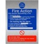  Brushed aluminium fire action sign with fire alarm and assembly point guidance