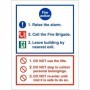 3 point fire action notice raise the alarm safety sign with evacuation instructions