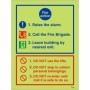  Photoluminescent 3 point fire action notice sign with raise the alarm instruction