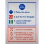  Brushed aluminium 3 point fire action notice with fire brigade and exit guidance