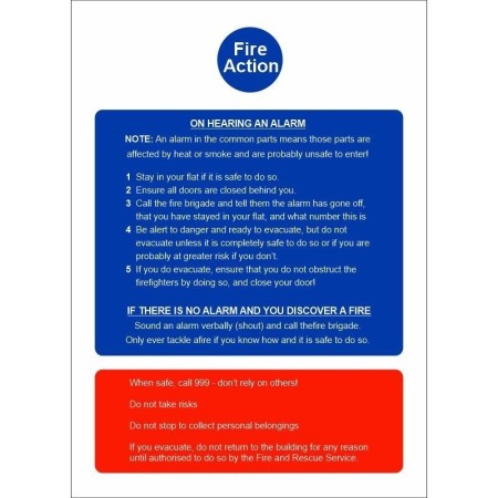 Stay Indoors Stay Put Fire Action Notice Sign for flats and apartments