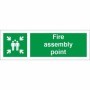 Fire Assembly Point Sign with green safe condition symbol and text