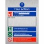  Brushed aluminium construction site fire action sign with site address panel and evacuation guidance