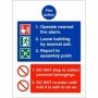 Operate nearest fire alarm fire action safety sign with evacuation instructions