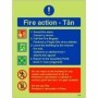  Photoluminescent English and Welsh fire action sign with bilingual evacuation guidance