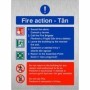  Brushed aluminium bilingual fire action notice with alarm and exit instructions