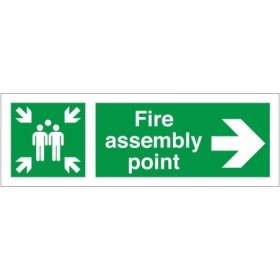Fire assembly point sign with right arrow