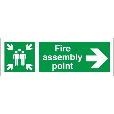 Fire assembly point sign with right arrow
