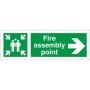 Fire assembly point sign with right arrow