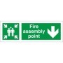 Fire assembly point sign with downward arrow directional symbol