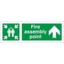 Fire assembly point sign with upward arrow for emergency evacuation guidance
