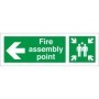 Fire assembly point sign with left directional arrow and assembly symbol