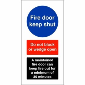 Fire door keep shut safety sign with fire prevention instructions