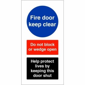 Fire door keep clear help protect lives fire safety sign with obstruction warning