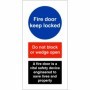 Fire door keep locked sign with do not block or wedge open fire safety message