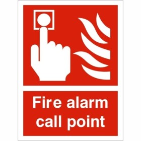 Fire alarm call point safety sign with emergency activation symbol