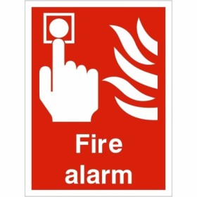 Fire alarm sign with emergency activation symbol and text