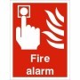 Fire alarm sign with emergency activation symbol and text