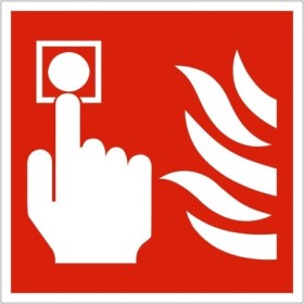 Fire alarm symbol safety sign with emergency alarm activation pictogram