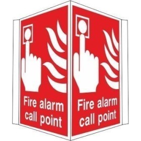 Projecting fire alarm call point safety sign for emergency fire alarm identificatio