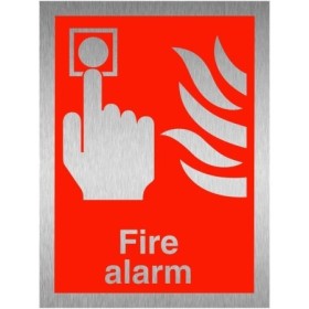 Fire Alarm Brushed Aluminium Safety Sign