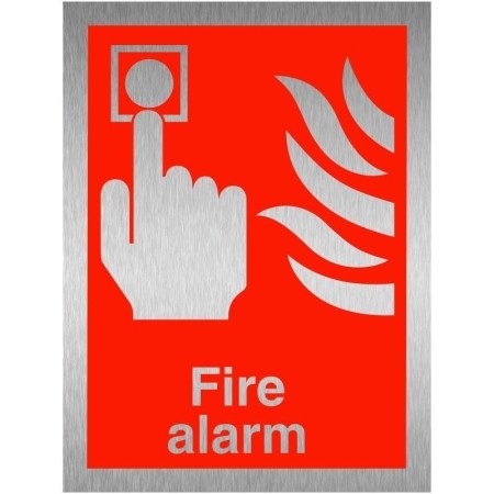 Fire Alarm Brushed Aluminium Safety Sign