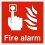 Fire alarm sign with fire alarm activation symbol on red background