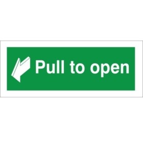 Pull to open emergency instruction safety sign