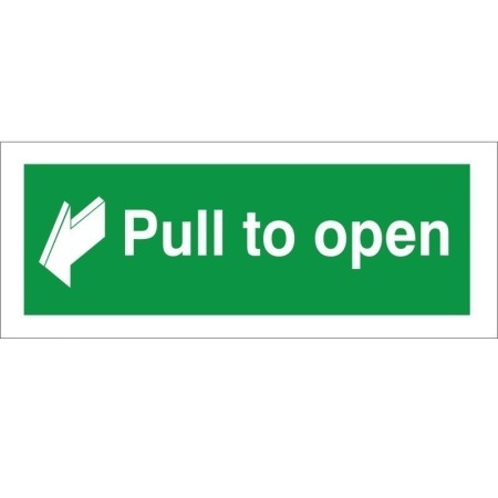 Pull to open emergency instruction safety sign