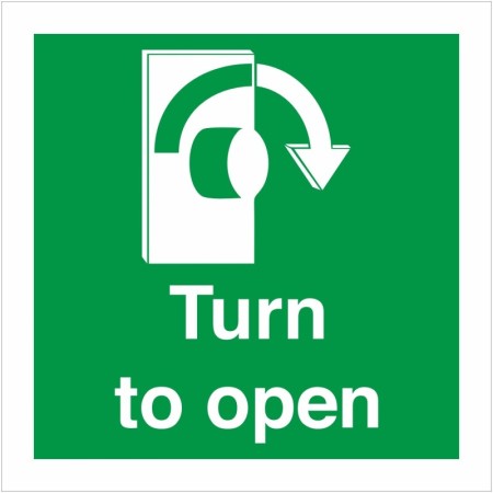 Turn to open clockwise instruction safety sign with directional arrow