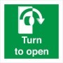 Turn to open clockwise instruction safety sign with directional arrow