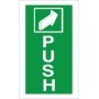 Push instruction safety sign with directional push symbol on green background