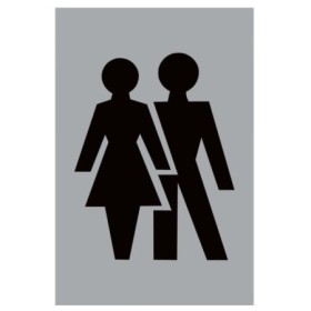 Unisex toilet sign with male and female symbols on aluminium background