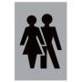 Unisex toilet sign with male and female symbols on aluminium background