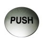 Push aluminium door instruction sign with black text on brushed aluminium background