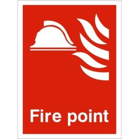 Fire point fire safety sign with emergency equipment symbol