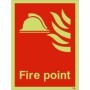  Photoluminescent fire point safety sign with fire helmet symbol