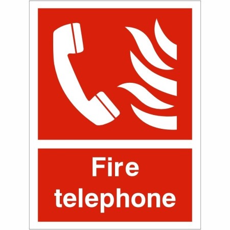 Fire telephone safety sign with emergency telephone symbol and text