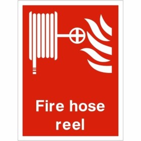 Fire hose reel fire safety sign with hose reel symbol and red background